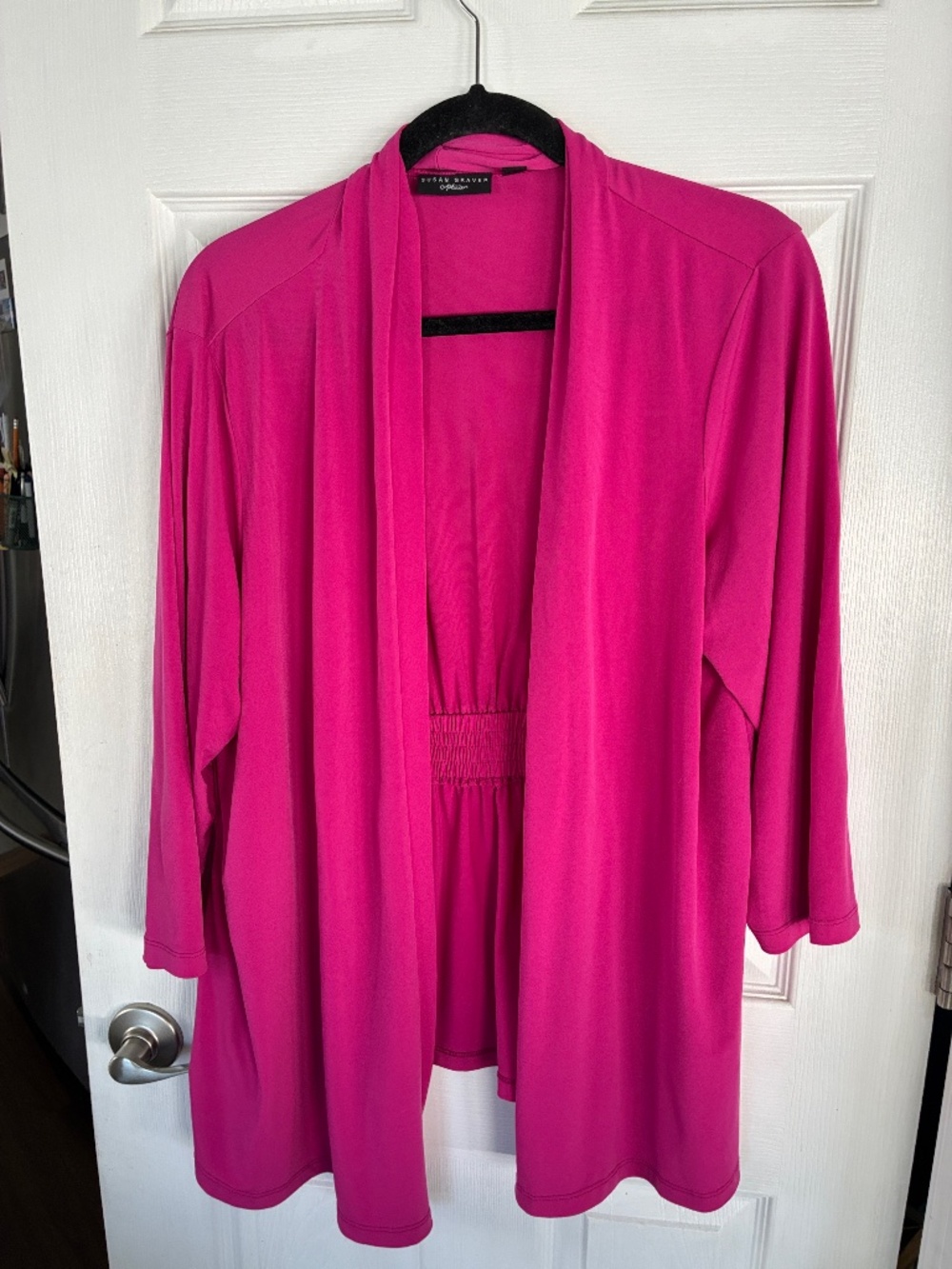 Susan Graver Artisan Fuchsia Pink Open Front Jacket Cardigan XL